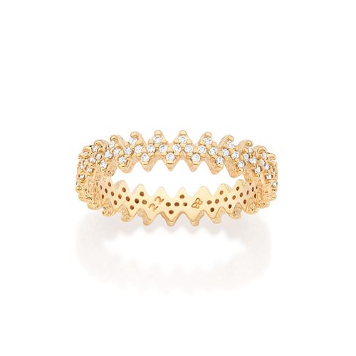ANEL ZIG ZAG BANHADO A OURO 18K COM ZIRCÔNIAS