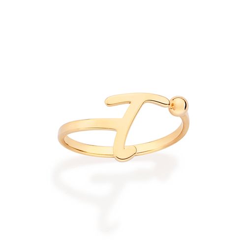 ANEL DE LETRA BANHADO A OURO 18K-LETRA T
