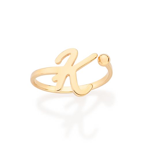 ANEL DE LETRA BANHADO A OURO 18K-LETRA K