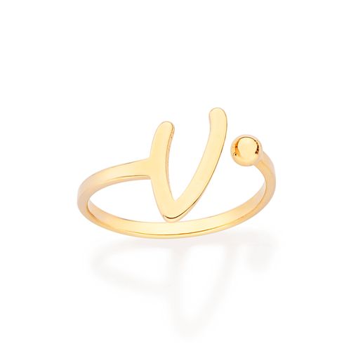 ANEL DE LETRA BANHADO A OURO 18K-LETRA V