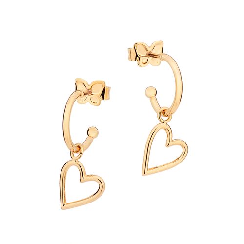 BRINCO MEIA ARGOLA COM CORAÇÃO BANHADO A OURO 18K