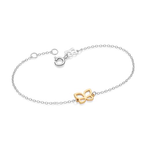 PULSEIRA DE PRATA MACIÇA 925 COM PINGENTE BORBOLETA VAZADA BANHADO A OURO 18K