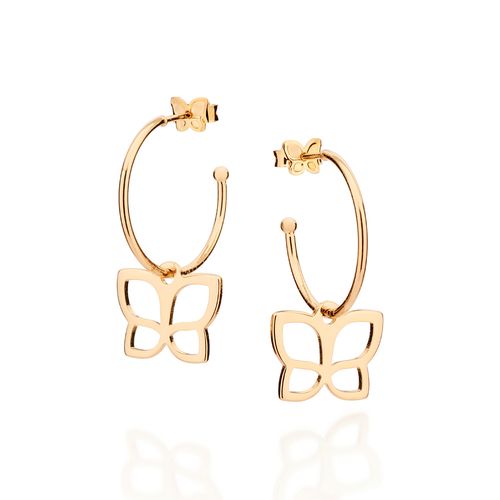 BRINCO MEIA ARGOLA COM BORBOLETA VAZADA BANHADO A OURO 18K
