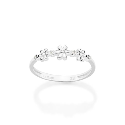 ANEL SKINNY FLORES DE PRATA MACIÇA 925 COM ZIRCÔNIAS