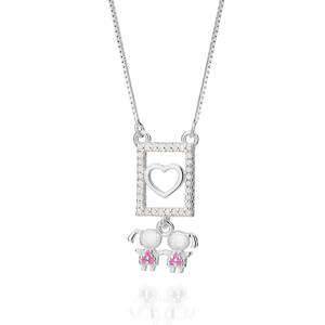 PINGENTE MENINAS DE PRATA MACIÇA 925 COM ZIRCÔNIAS