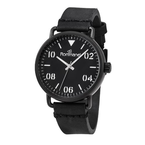 RELÓGIO ANALÓGICO COM PULSEIRA DE COURO GENUÍNO PRETO