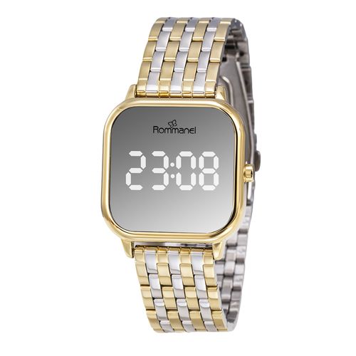 RELÓGIO DIGITAL LED DOURADO COM PRATA