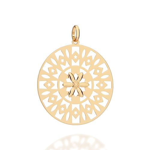 PINGENTE MANDALA COM FLOR BANHADO A OURO 18K
