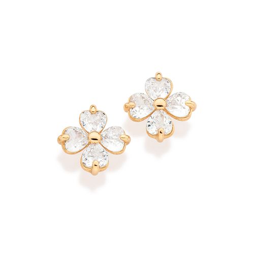 BRINCO FLOR BANHADO A OURO 18K COM ZIRCÔNIAS