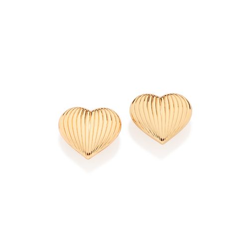 BRINCO CORAÇÃO ABAULADO COM FRISOS BANHADO A OURO 18K