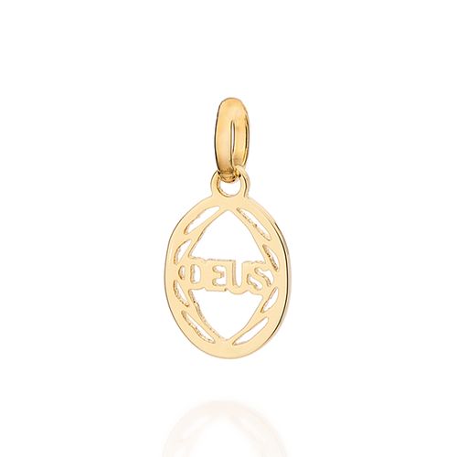 PINGENTE OVAL ESCRITO DEUS BANHADO A OURO 18K