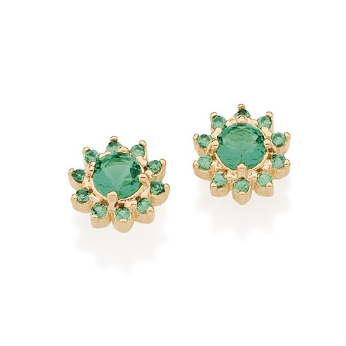 BRINCO BANHADO A OURO 18K FLOR COM ZIRCÔNIAS