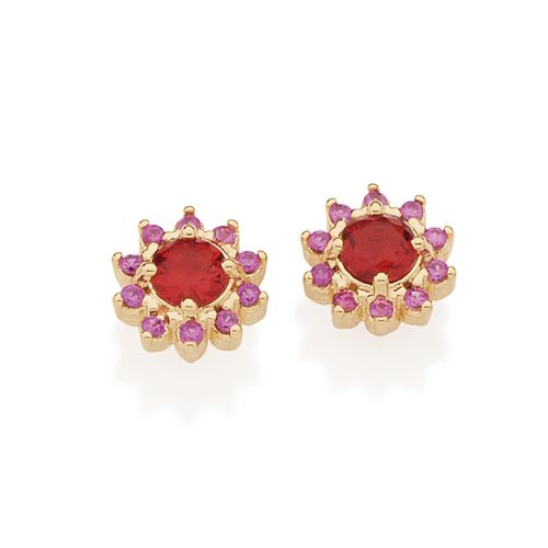 BRINCO BANHADO A OURO 18K FLOR COM ZIRCÔNIAS