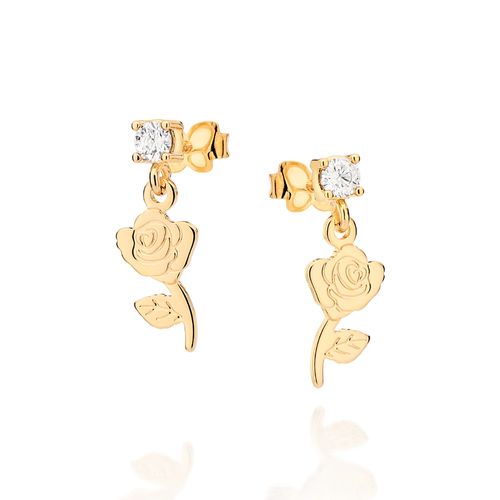 BRINCO ROSA DA BELA BANHADO A OURO 18K COM ZIRCÔNIAS