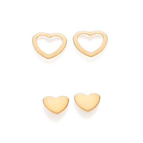 KIT BRINCO CORAÇÕES BANHADO A OURO 18K