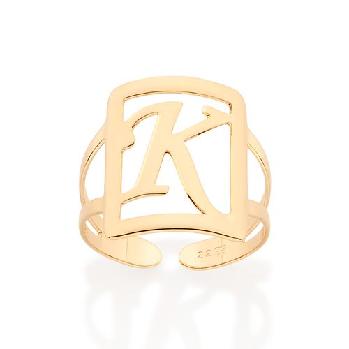 MAXI ANEL LETRA AJUSTÁVEL BANHADO A OURO 18K-LETRA K