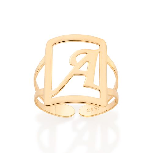 MAXI ANEL LETRA AJUSTÁVEL BANHADO A OURO 18K-LETRA A