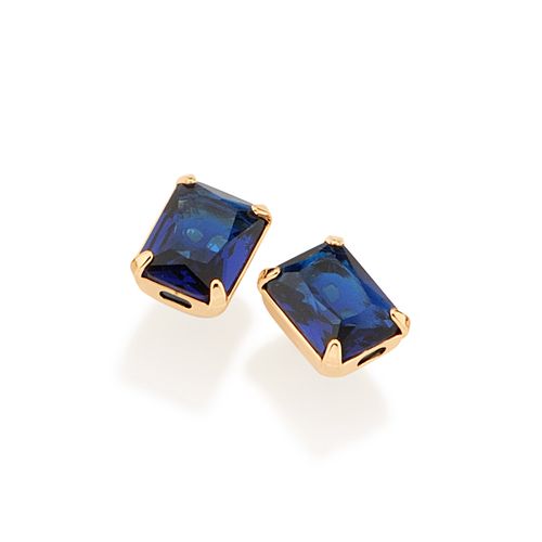 BRINCO RETANGULAR BANHADO A OURO 18K COM CRISTAIS