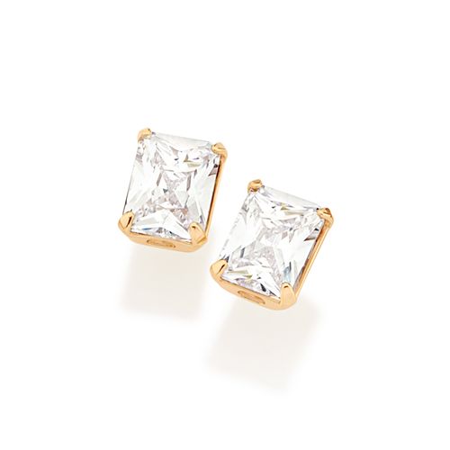BRINCO RETANGULAR BANHADO A OURO 18K COM CRISTAIS