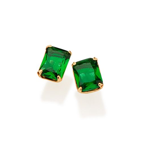 BRINCO RETANGULAR BANHADO A OURO 18K COM CRISTAIS