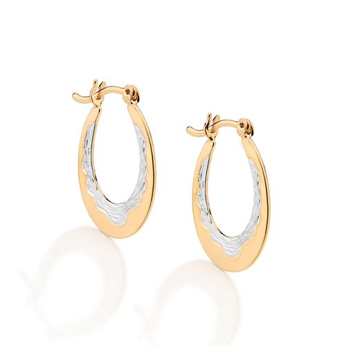 BRINCO MEIA ARGOLA BANHADO A OURO 18K COM APLICAÇÃO DE RHODIUM