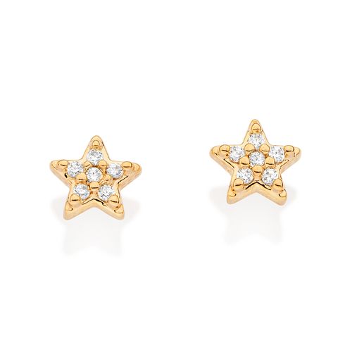 BRINCO ESTRELA BANHADO A OURO 18K COM ZIRCÔNIAS