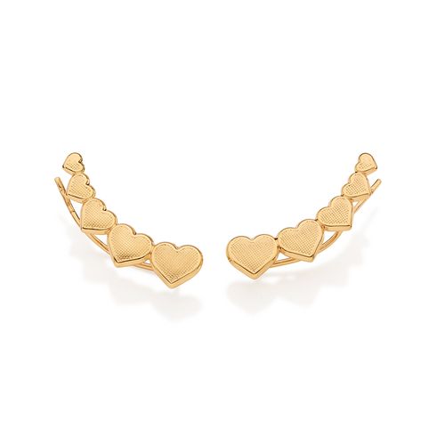 BRINCO EAR CUFF CORAÇÕES BANHADO A OURO 18K