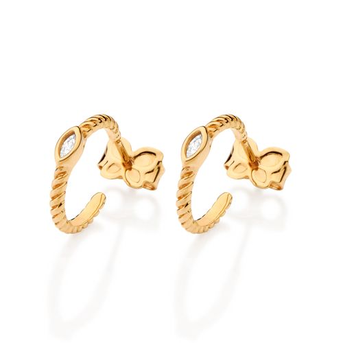 BRINCO MEIA ARGOLA TORCIDA BANHADA A OURO 18K COM ZIRCÔNIAS