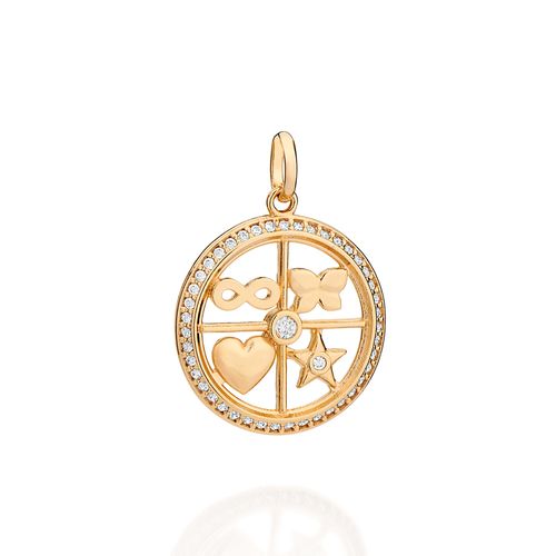 PINGENTE MANDALA ELEMENTOS BANHADO A OURO 18K COM ZIRCÔNIAS