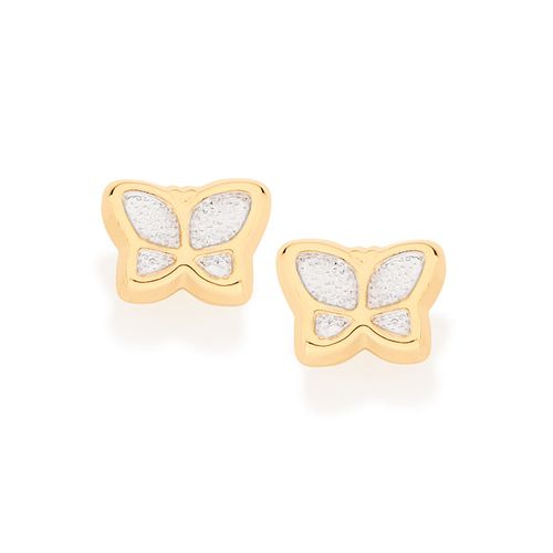 BRINCO BORBOLETA BANHADO A OURO 18K COM APLICAÇÃO DE RHODIUM