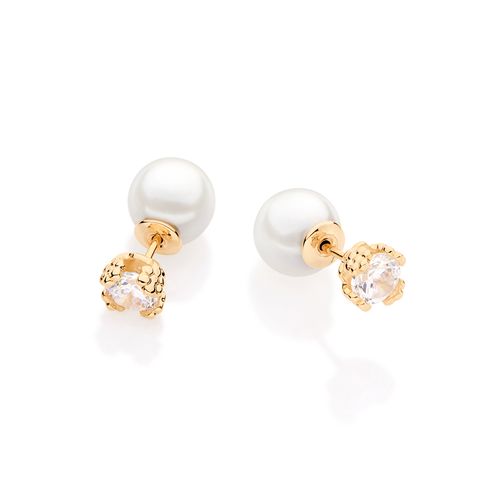 BRINCO BANHADO A OURO 18K COM ZIRCÔNIAS E PÉROLAS SINTÉTICAS