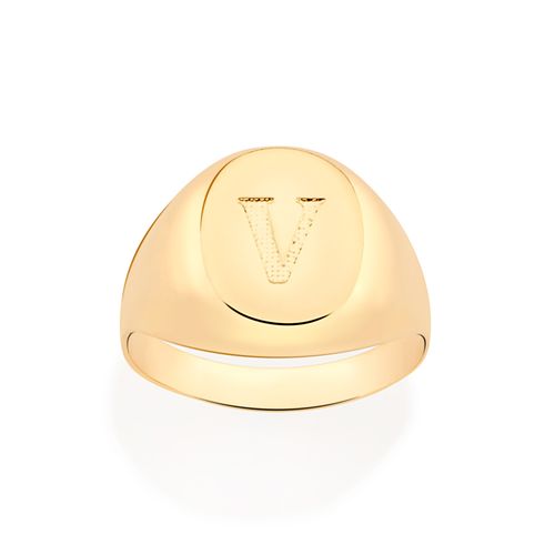 ANEL LETRA BANHADO A OURO 18K-LETRA V