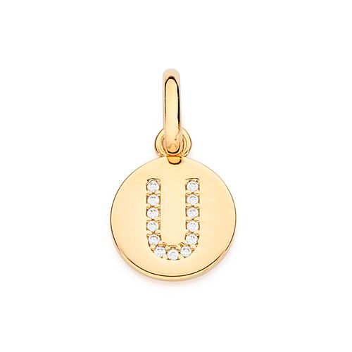 PINGENTE LETRA BANHADO A OURO 18K COM ZIRCÔNIAS -LETRA U