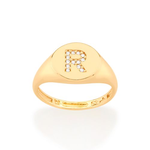 ANEL DEDO MINDINHO LETRA BANHADO A OURO 18K-LETRA R