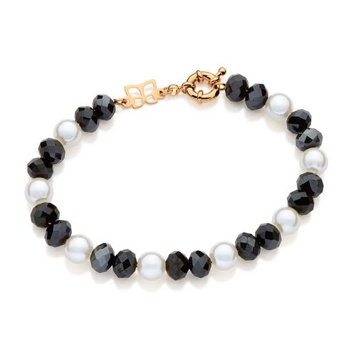 PULSEIRA BANHADA A OURO 18K COM PÉROLAS SINTÉTICAS E CRISTAIS