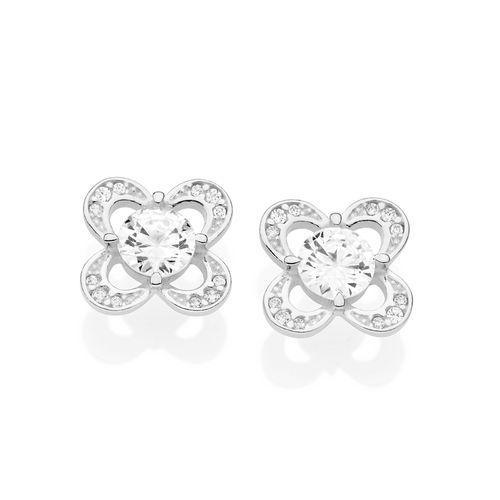 BRINCO FLOR DE PRATA MACIÇA 925 COM ZIRCÔNIAS