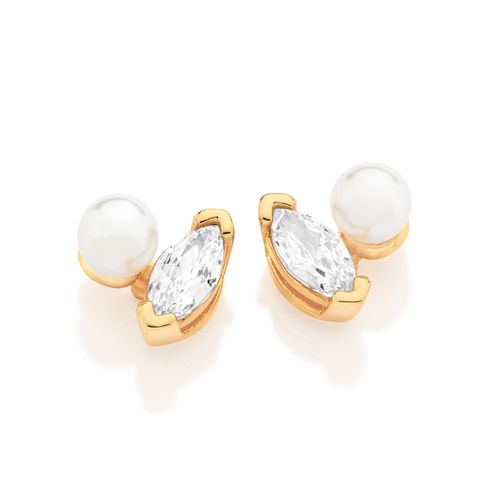 BRINCO BANHADO A OURO 18K COM PÉROLAS SINTÉTICAS E ZIRCÔNIAS