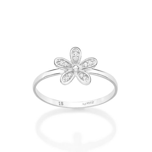 ANEL SKINNY FLOR DE PRATA MACIÇA 925 COM ZIRCÔNIAS