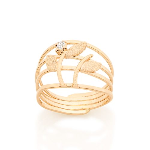 MAXI ANEL FLOR BANHADO A OURO 18K COM CRISTAL