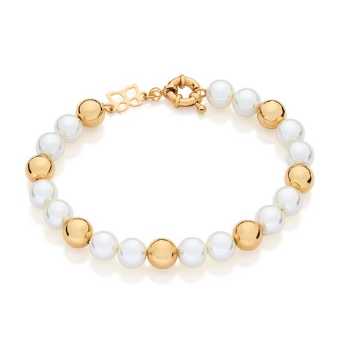 PULSEIRA COM BOLAS E PÉROLAS SINTÉTICAS BANHADA A OURO 18K