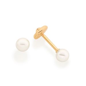 BRINCO INFANTIL SOLITÁRIO BANHADO A OURO 18K COM PÉROLAS SINTÉTICAS